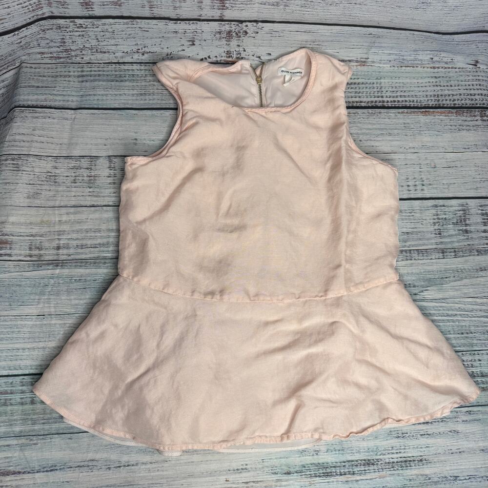 Club Monaco Pink Peplum Sleeveless Linen Blend Blouse Zip Back XS